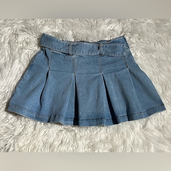 Vintage 90s Y2K Miss Sixty Light Denim Micro Mini Skirt Pleated Side Zip Stretch - Picture 1 of 11